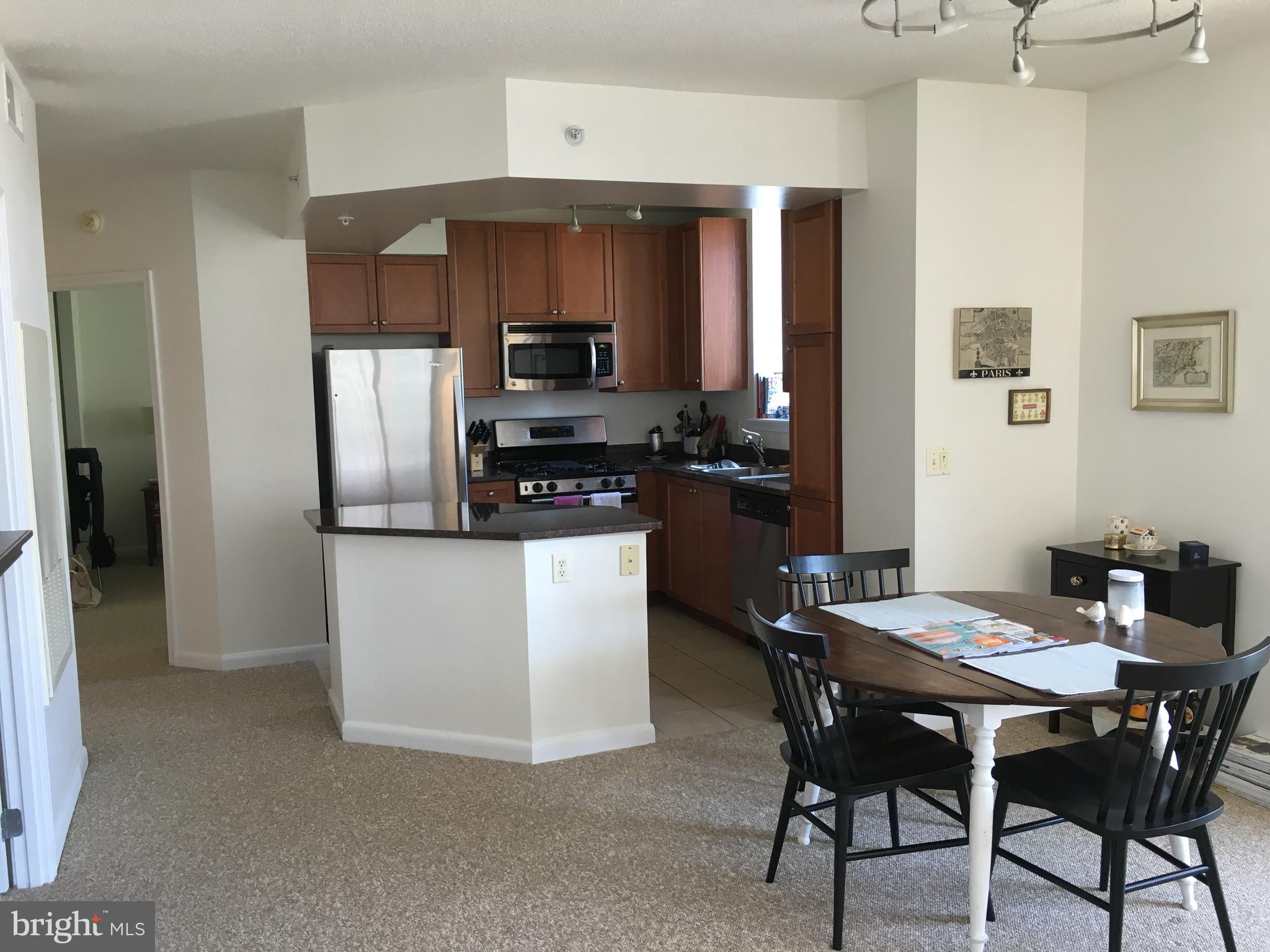 851 North Glebe Road, Unit 419 Arlington, VA 22203 - Photo 4 of 19 a kitchen with stainless steel appliances a dining table and chairs