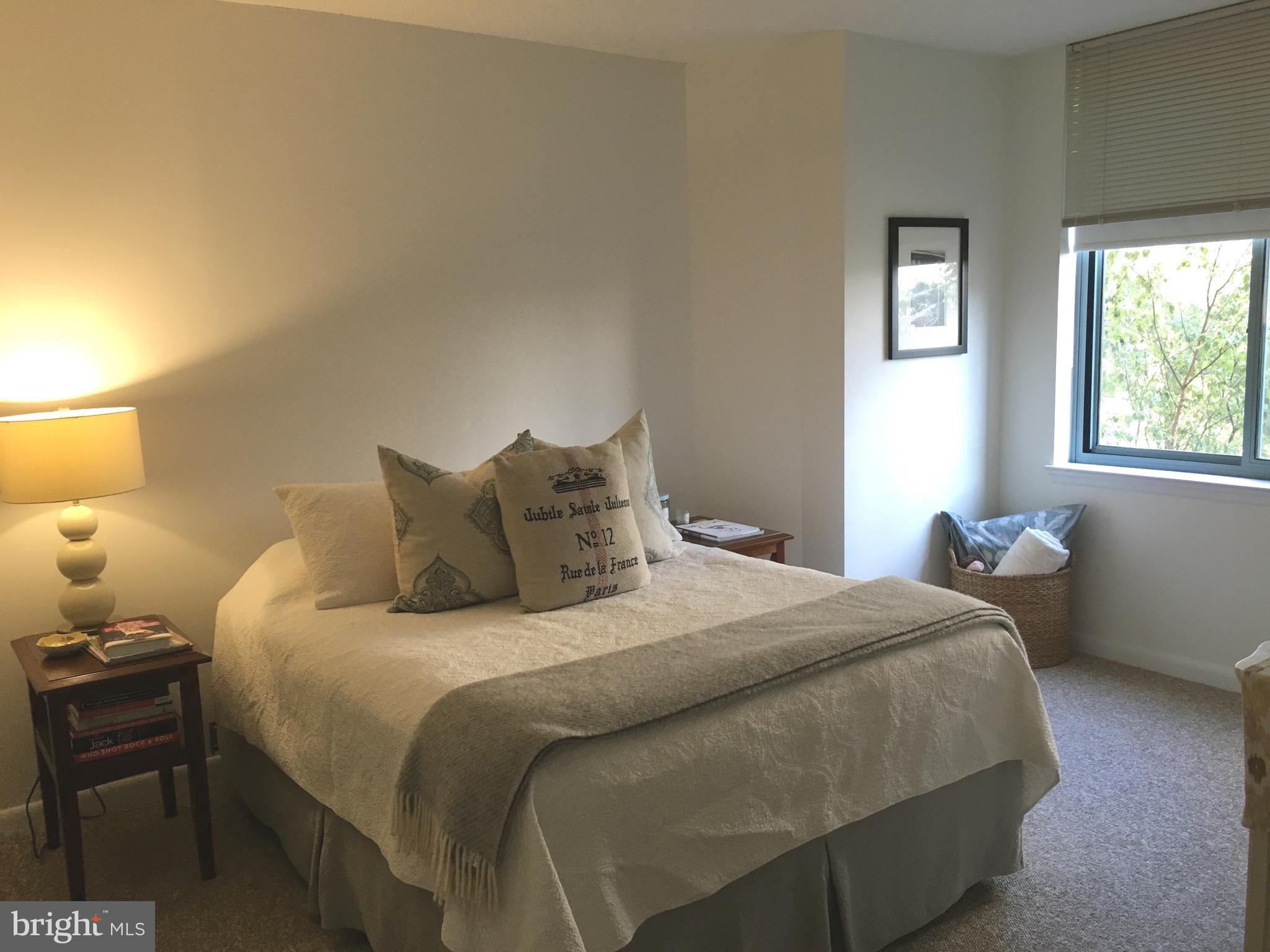 851 North Glebe Road, Unit 419 Arlington, VA 22203 - Photo 10 of 19 a bedroom with a bed and lamp with window