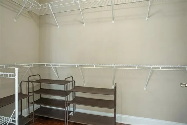 a view of a room with racks on the wall