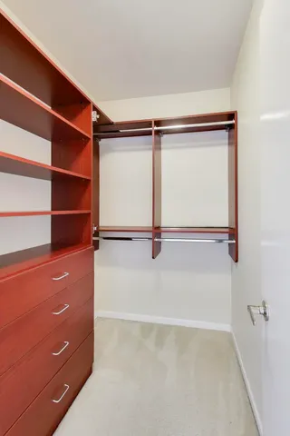 a view of walk in closet with empty racks
