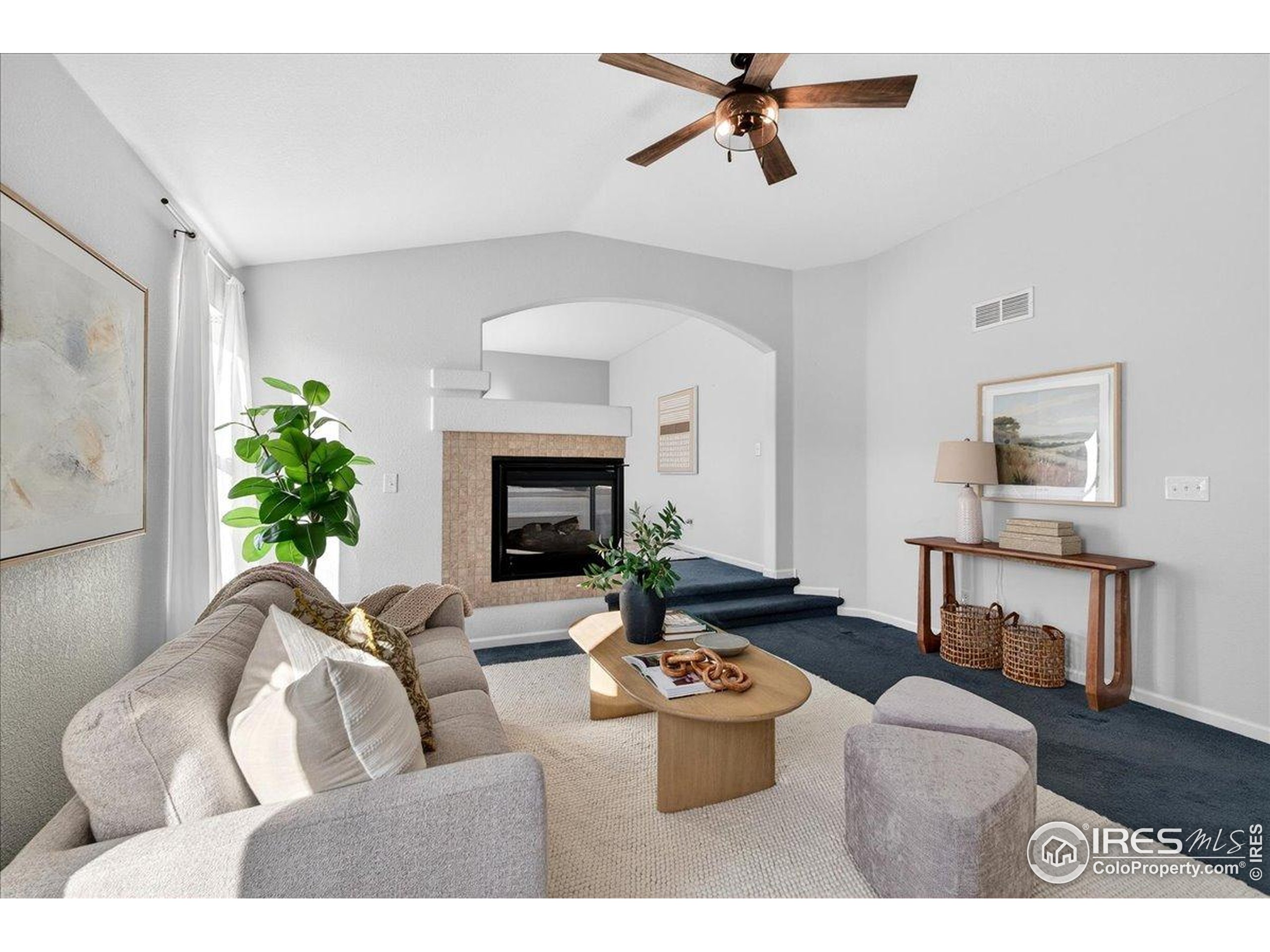 210 Saxony Road Johnstown, CO 80534 - Photo 13 of 34 a living room with furniture potted plant and a fireplace