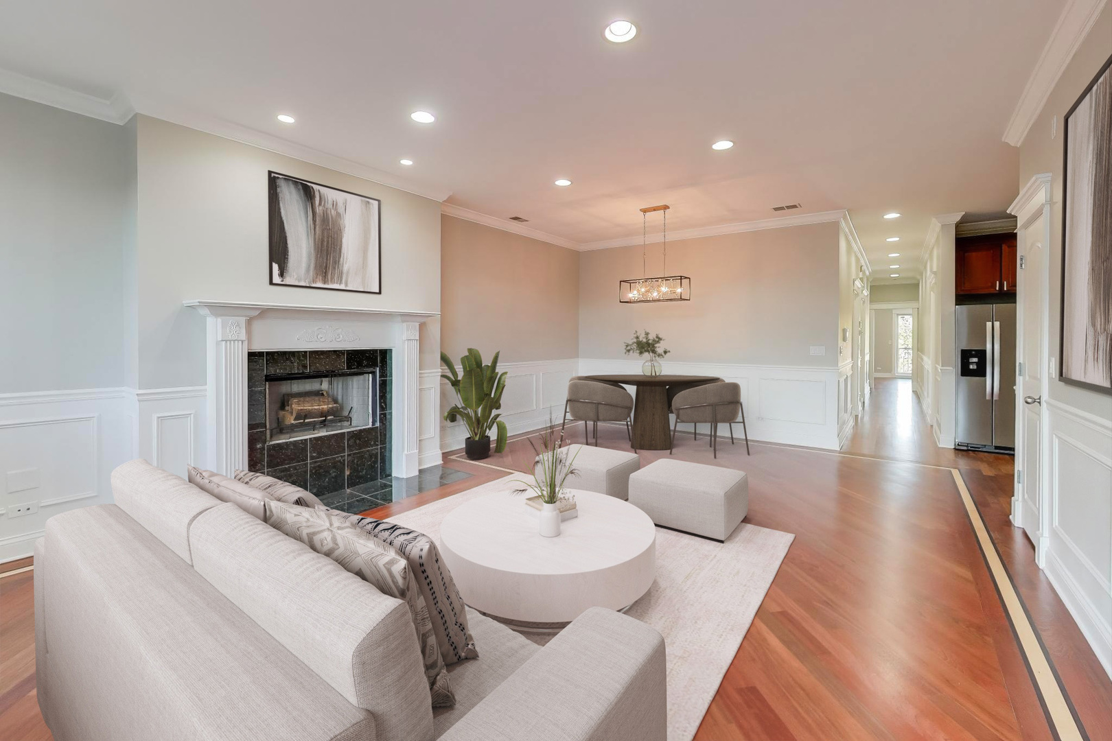5058 North Kimball Avenue, Unit 4 Chicago, IL 60625 - Photo 2 of 26 a living room with furniture a fireplace and a wooden floor