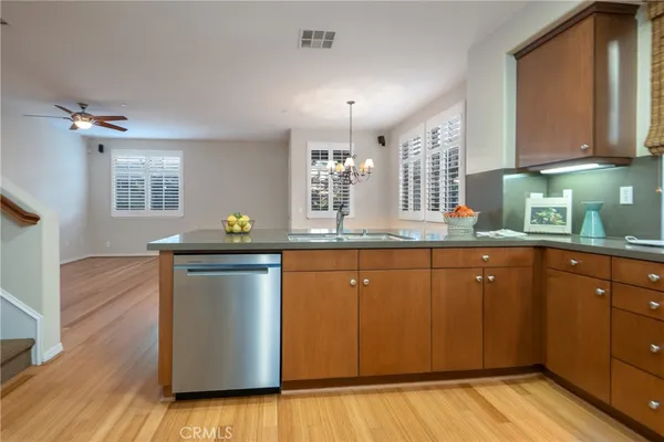 a view of dining room with wooden floor