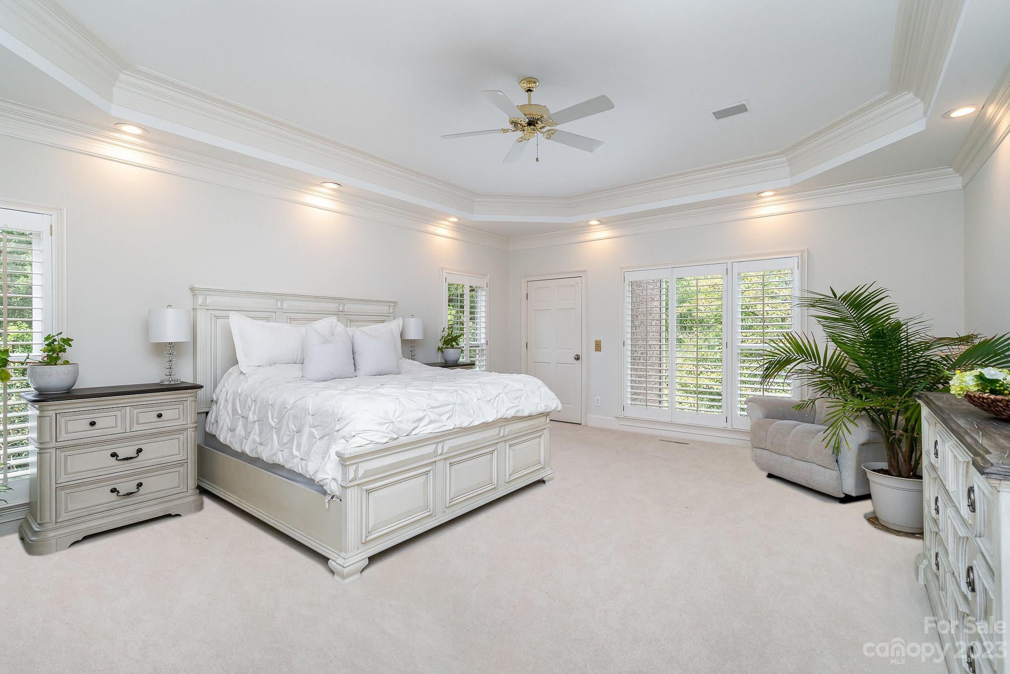 6535 Seton House Lane Charlotte, NC 28277 - Photo 18 of 48 a spacious bedroom with a bed and a potted plant