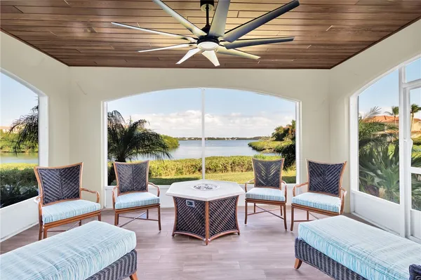 a living room with furniture and a table