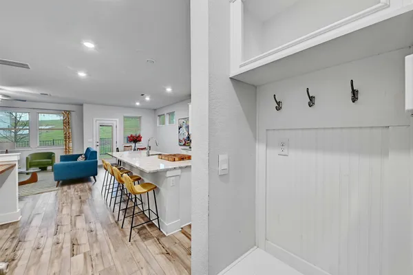 a view of a living room and dining room