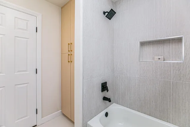 a bathroom with a bathtub