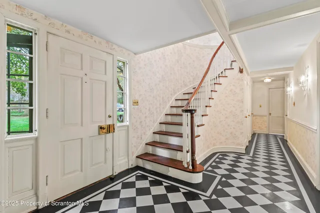 a black and white checkered floor