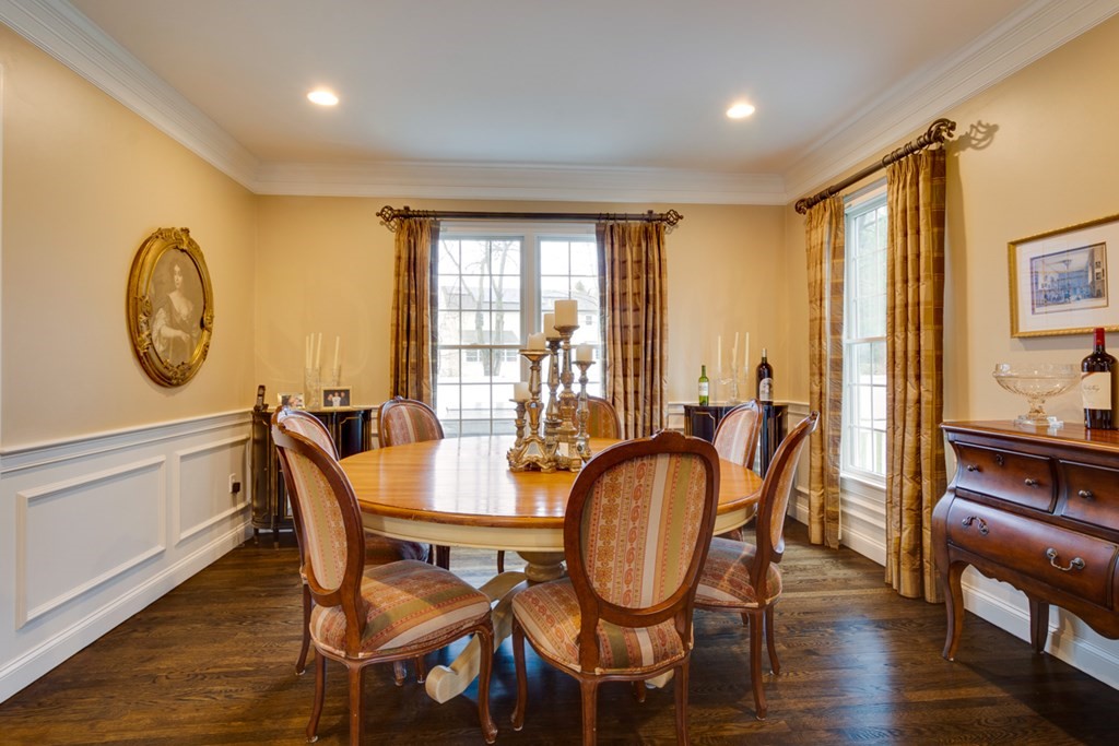 24 Fletcher Road Needham, MA 02492 - Photo 6 of 29 a view of a dining room with furniture window and wooden floor