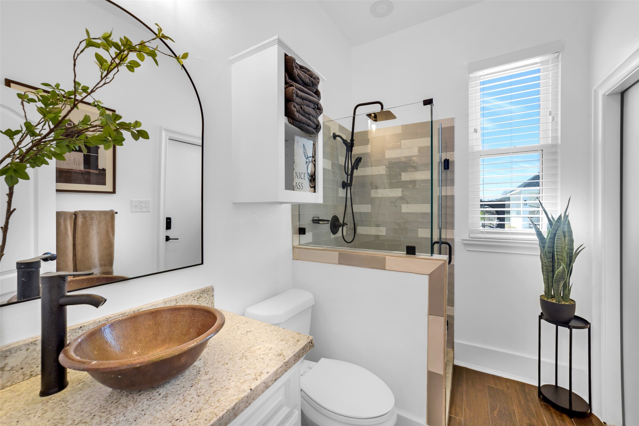 3103 Brundrett Road Wallis, TX 77485 - Photo 27 of 50 Stylish secondary bathroom with vessel sink and walk-in shower.
