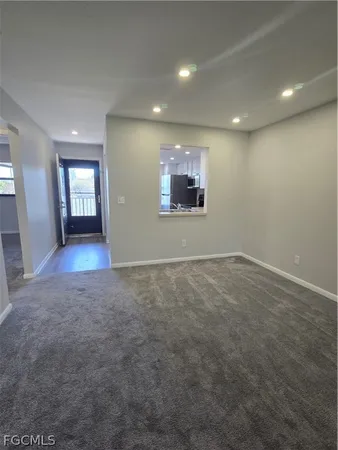 a view of a room with a window