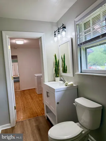 a bathroom with a toilet a sink and a mirror