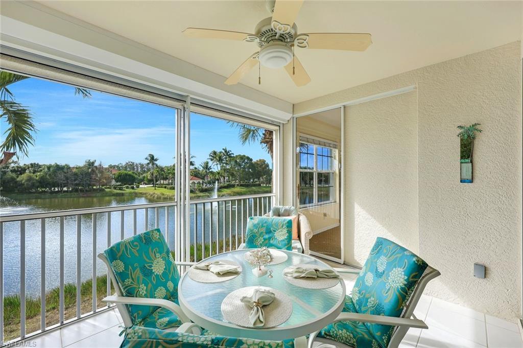 10801 Halfmoon Shoal Road, Unit 202 Estero, FL 34135 - Photo 13 of 45 West facing patio with beautiful view of the fountain and lake.