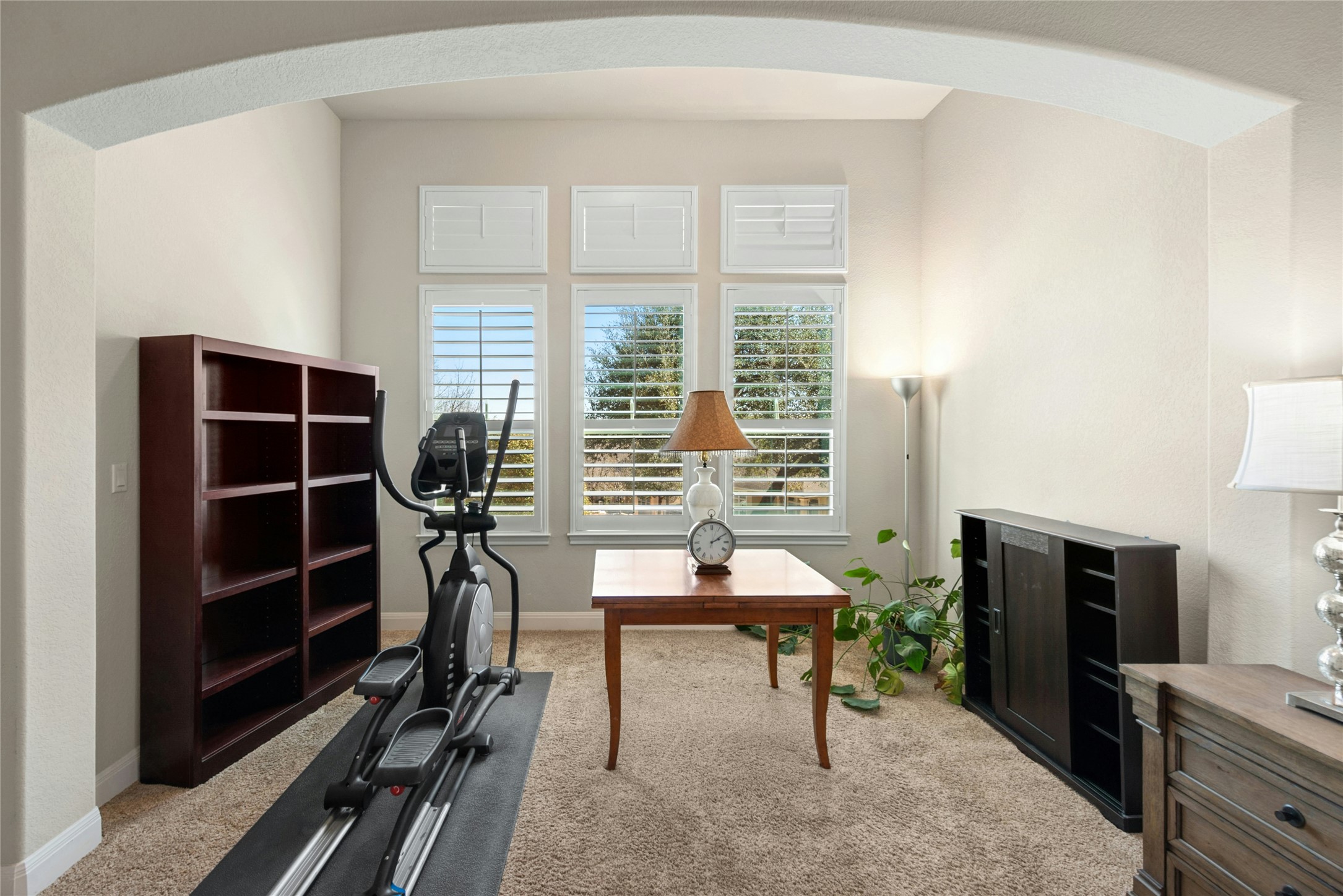 116 Evolutions Path Lakeway, TX 78738 - Photo 25 of 34 Workout room with light carpet and arched walkways