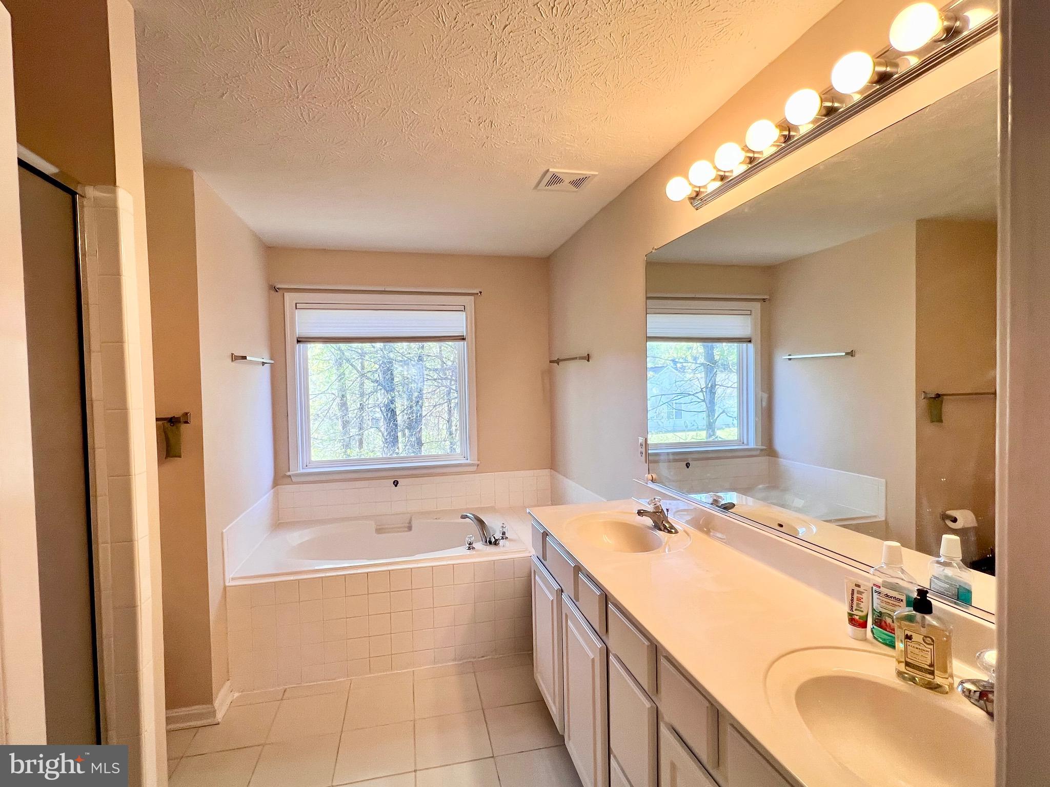 213 Forest Avenue Colonial Beach, VA 22443 - Photo 38 of 54 a bathroom with a granite countertop tub a sink and mirror