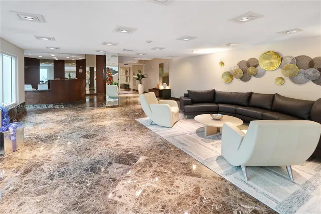 a room with furniture and stairs