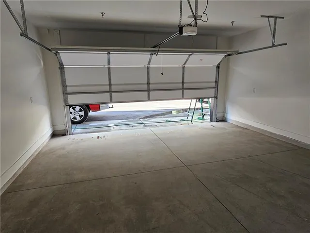 a view of a garage with storage