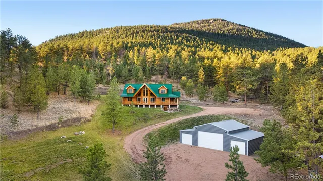 a view of a park with large trees