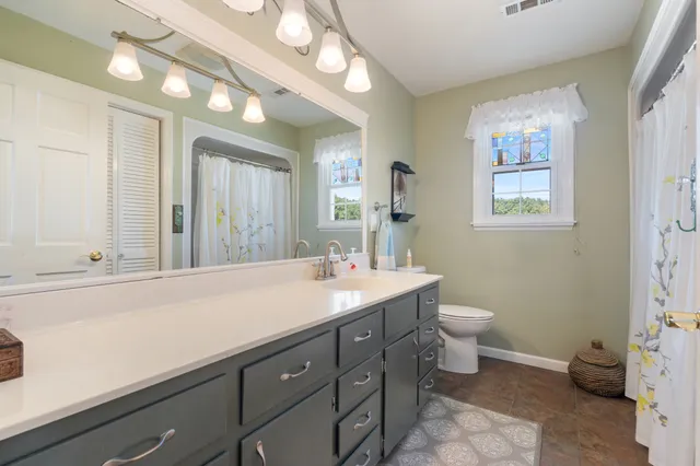 a bathroom with a sink a toilet and a mirror