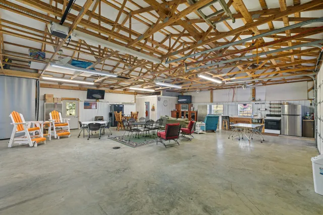 a view of a garage with furniture