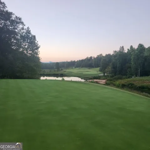 a view of a city with lush green forest