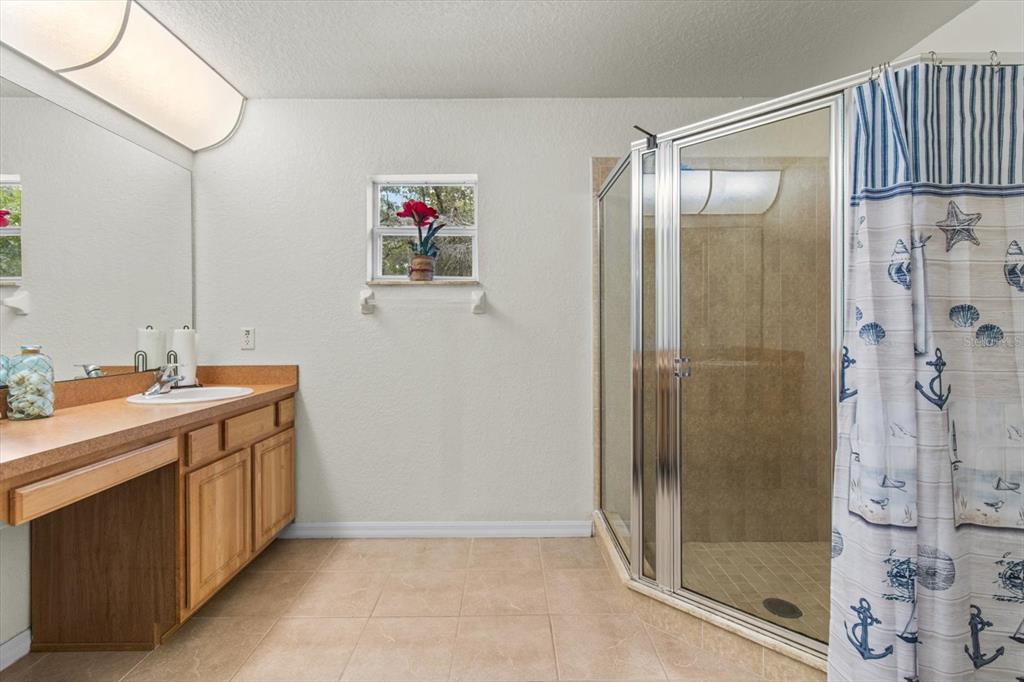 16038 Malden Road Weeki Wachee, FL 34614 - Photo 22 of 40 a bathroom with a shower sink and mirror
