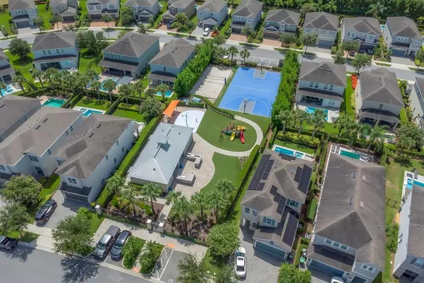 an aerial view of multiple houses