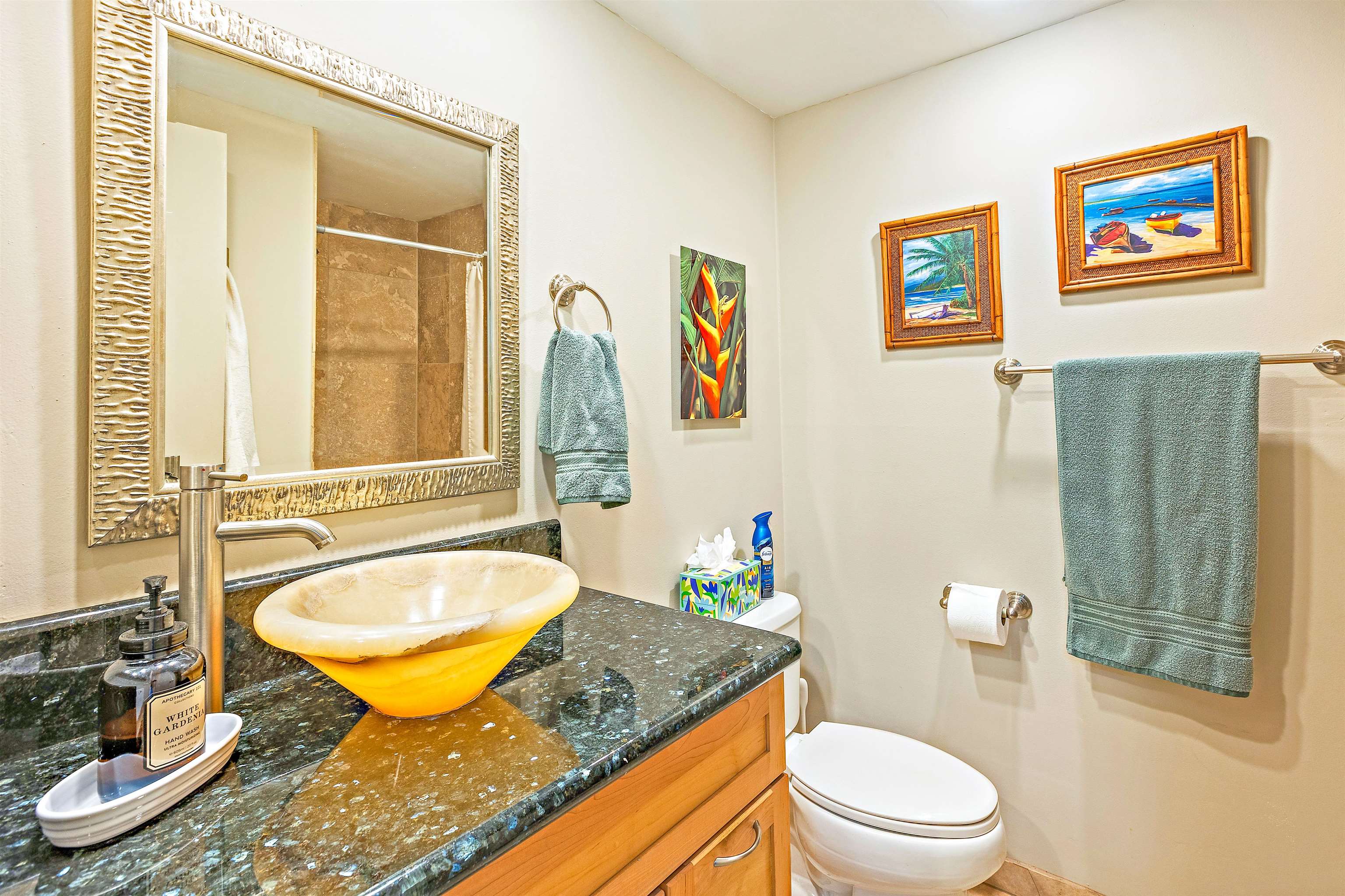 3788 Lower Honoapiilani Road, Unit A110 Lahaina, HI 96761 - Photo 17 of 35 a bathroom with a granite countertop sink and a mirror