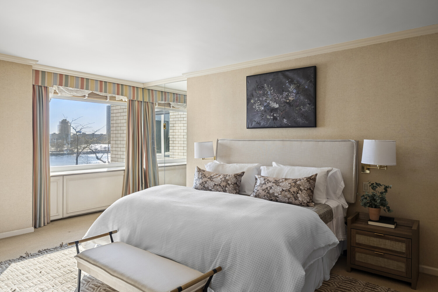 45 Sutton Place South, Unit 3FG Manhattan, NY 10022 - Photo 15 of 28 a bedroom with a large bed and a window