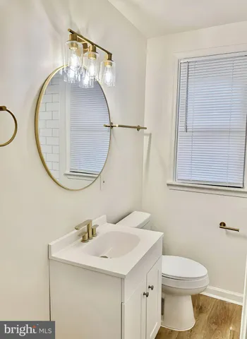 a bathroom with a sink a mirror and a toilet