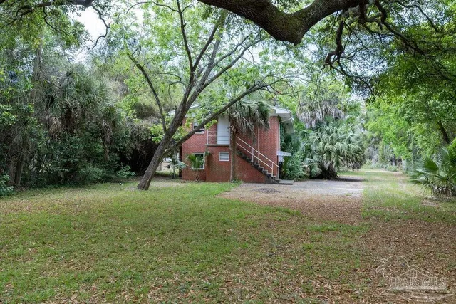 a view of a backyard with trampoline