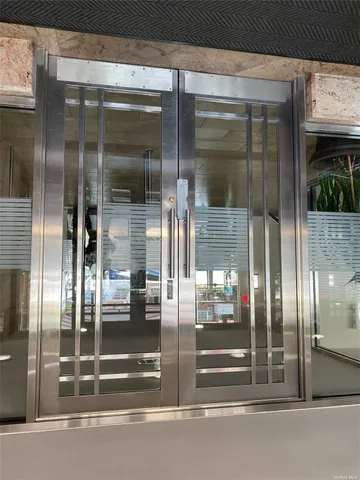 a glass door with glass door