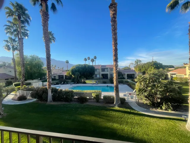 a view of a garden with patio