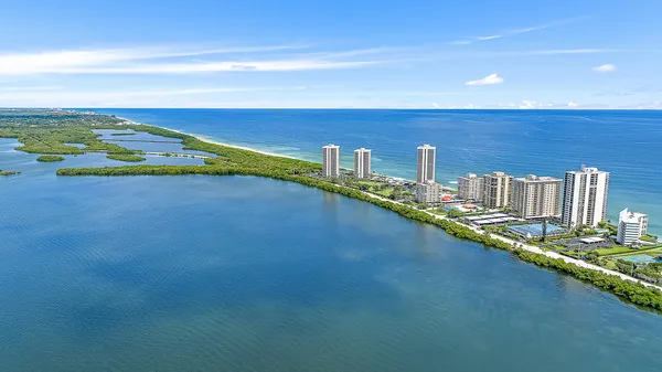 a view of a lake with a big yard
