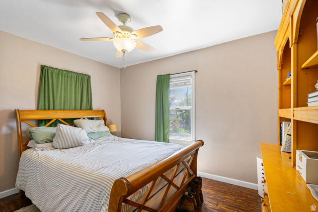 137 West 200 S Street Fairview, UT 84629 - Photo 13 of 34 Bedroom featuring a ceiling fan with integrated lighting, a window with natural light, and wood-finish flooring