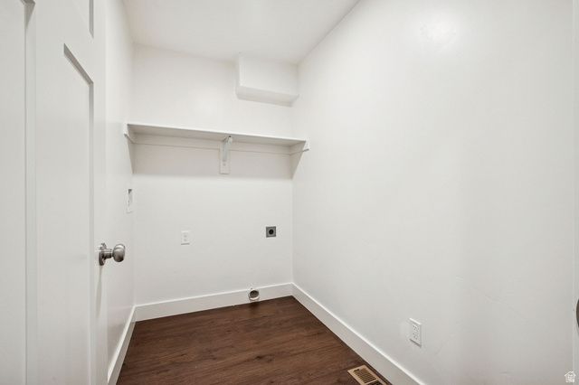 1627 North Angel Street Layton, UT 84041 - Photo 8 of 39 Laundry area featuring dark wood-style floors and hookup for an electric dryer