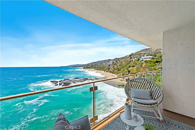 a view of a balcony with chair
