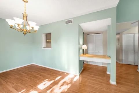 a view of a chandelier in a room