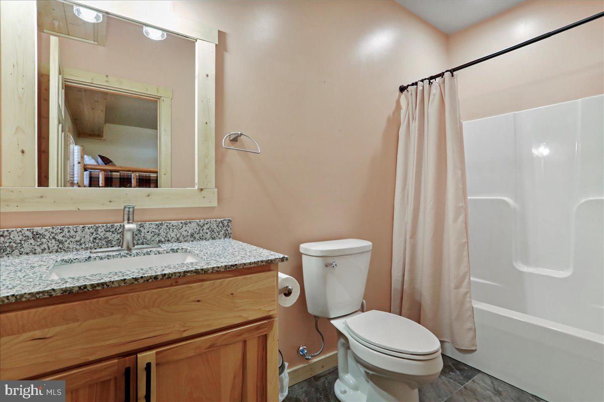 957 North Camp Road McHenry, MD 21541 - Photo 35 of 53 a bathroom with a granite countertop sink toilet and shower