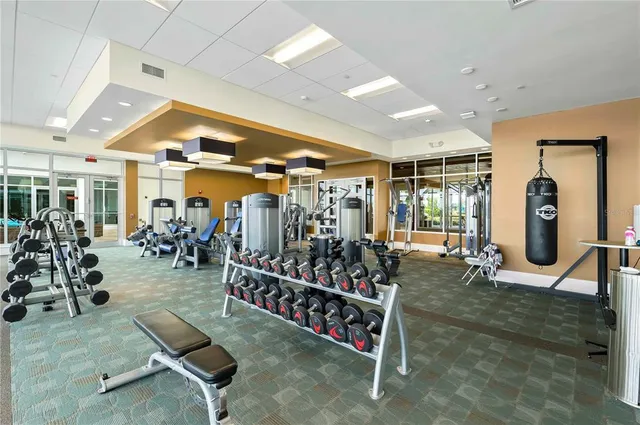 a view of a room with gym equipment