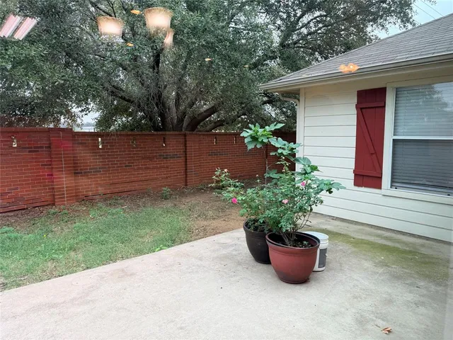 a view of a backyard with potted plants