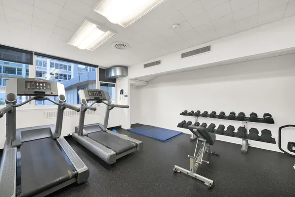 a room with gym equipment