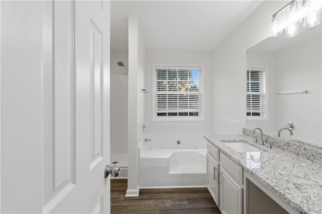 11657 Flemming Court Hampton, GA 30228 - Photo 20 of 30 a bathroom with a granite countertop tub sink and mirror