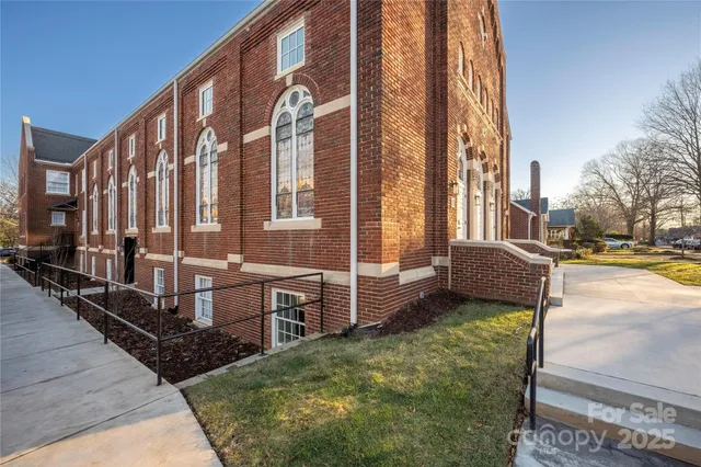 a view of a building from a porch