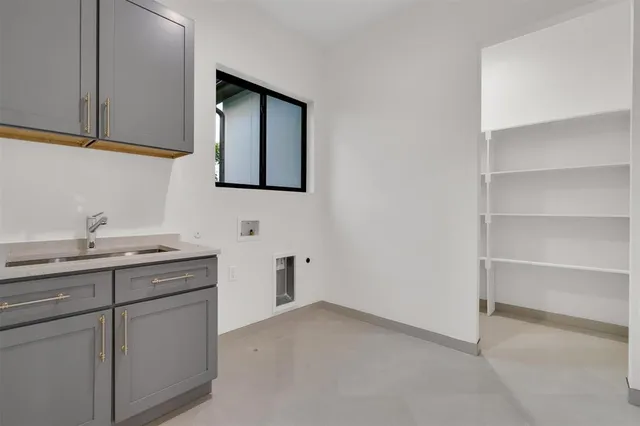 a hallway with cabinets