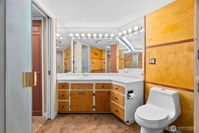 an aerial view of a house with a yard and large trees