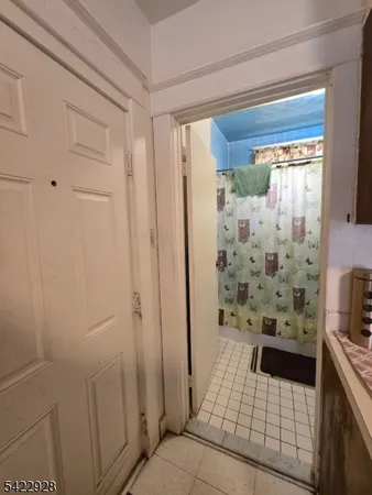 a bathroom with a shower and a sink