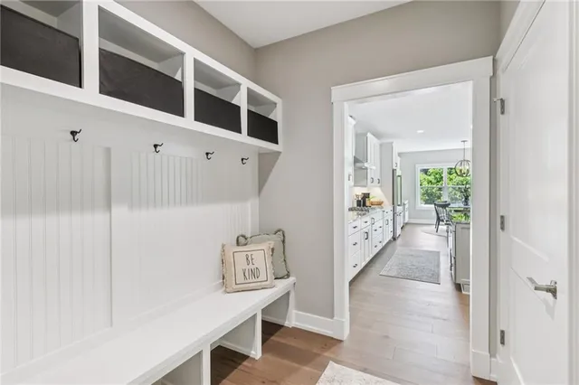 a hallway with windows