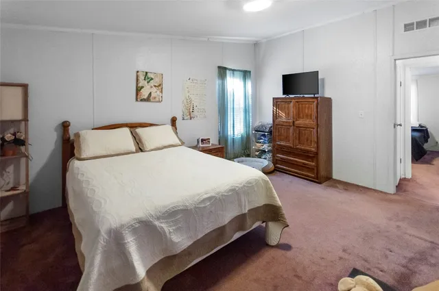 a bed room with a bed and a television