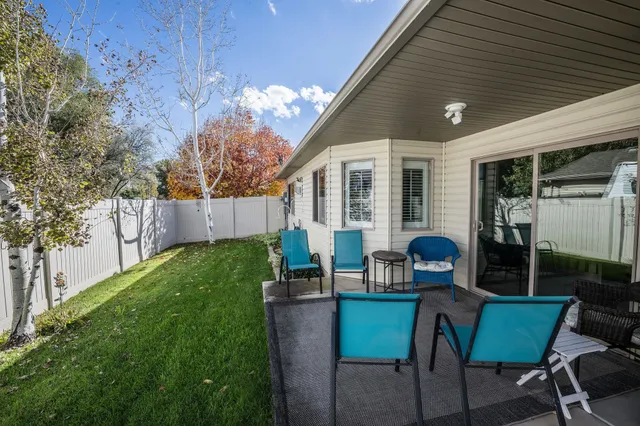 a view of a porch with garden